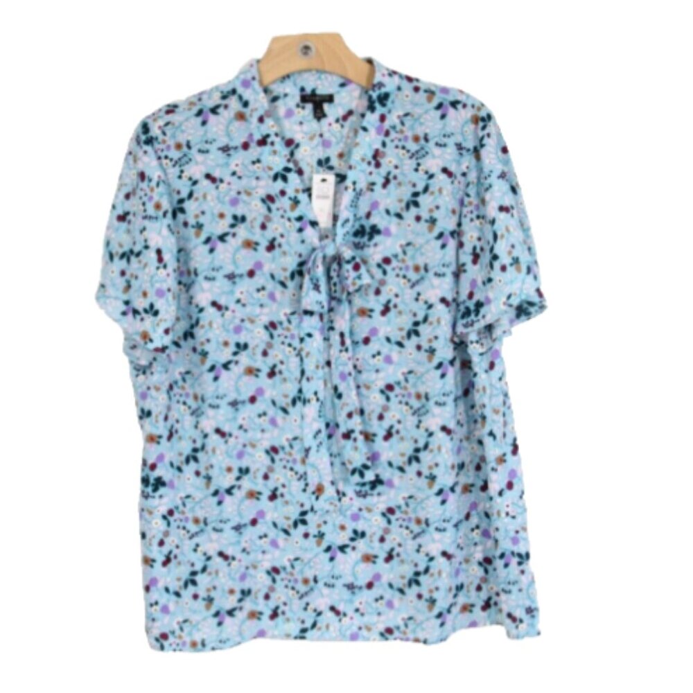 Talbots Floral Top New Women Short Sleeve Blouse V Neck Bow Shirt sz XL - Picture 6 of 11